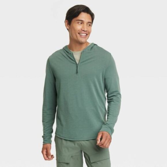 Men's Green All In Motion Men's Half-Zip Wool Pullover Athleisure Warm Large - Picture 1 of 9